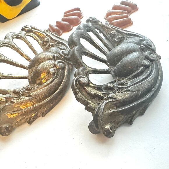 Art Nouveau Bakelite and Brass Pulls - Set of 2 - 4" Center to Center - Picture 3 of 5